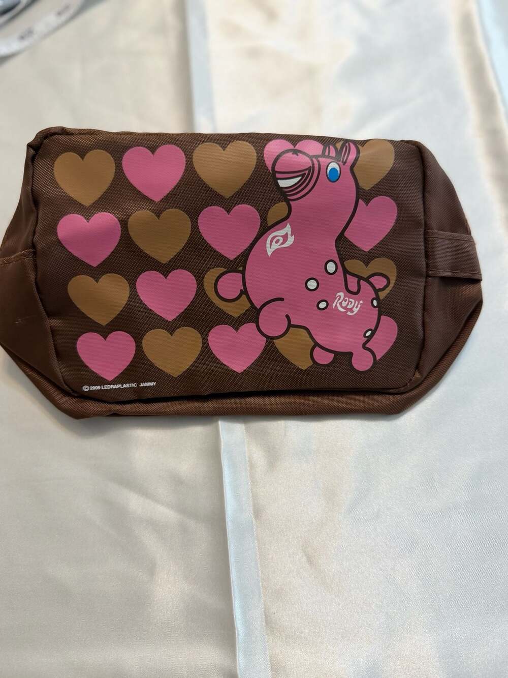Rody Inflatable Horse Brown and Pink Hearts Makeup Cosmetic Pouch Bag